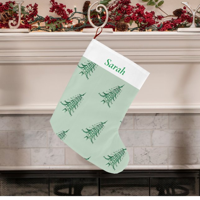 Sage greenChristmas Pagoda Tree pattern Large Christmas Stocking (Sage green Christmas Pagoda Tree pattern Large Christmas Stocking)