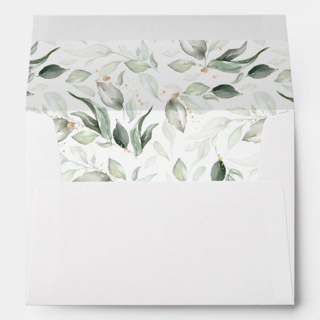 Sage Greenery and Gold Foliage Elegant Envelope (Back (Bottom))