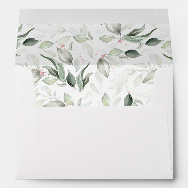 Sage Greenery and Rose Gold Foliage Elegant Envelope (Back (Bottom))