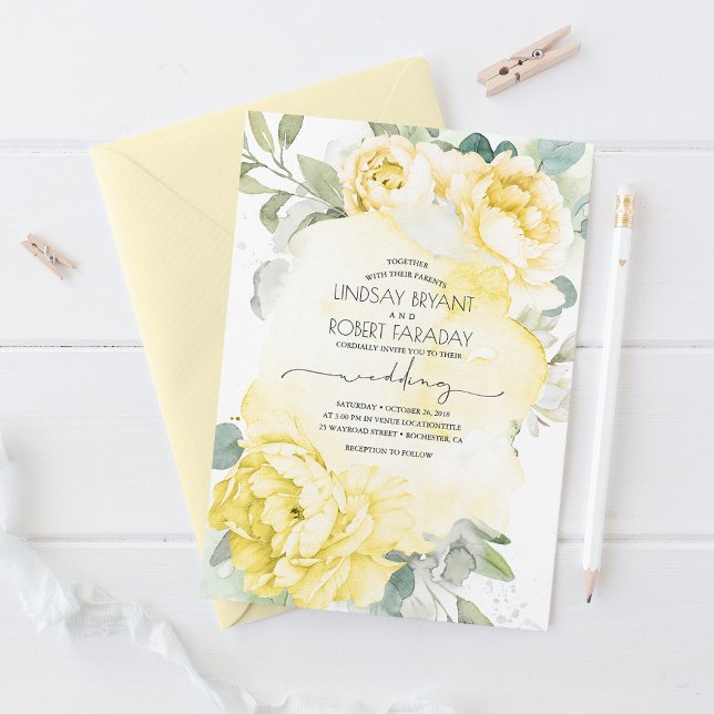 Sage Greenery and Yellow Flower Wedding Invitation (Creator Uploaded)