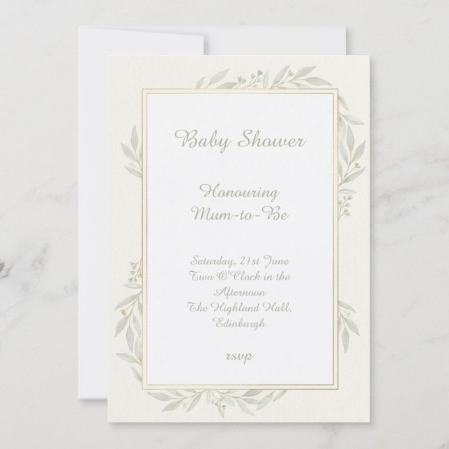 Sage Greenery Baby Shower Invitation (Front)