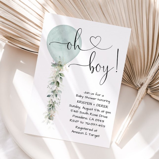 Sage Greenery Balloon Baby Shower Invitation (Creator Uploaded)
