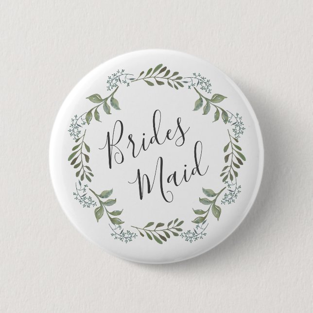 Sage Greenery Botanical Wreath Bridesmaid 6 Cm Round Badge (Front)
