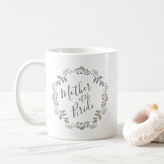 Sage Greenery Botanical Wreath Mother of the Bride Coffee Mug (With Donut)
