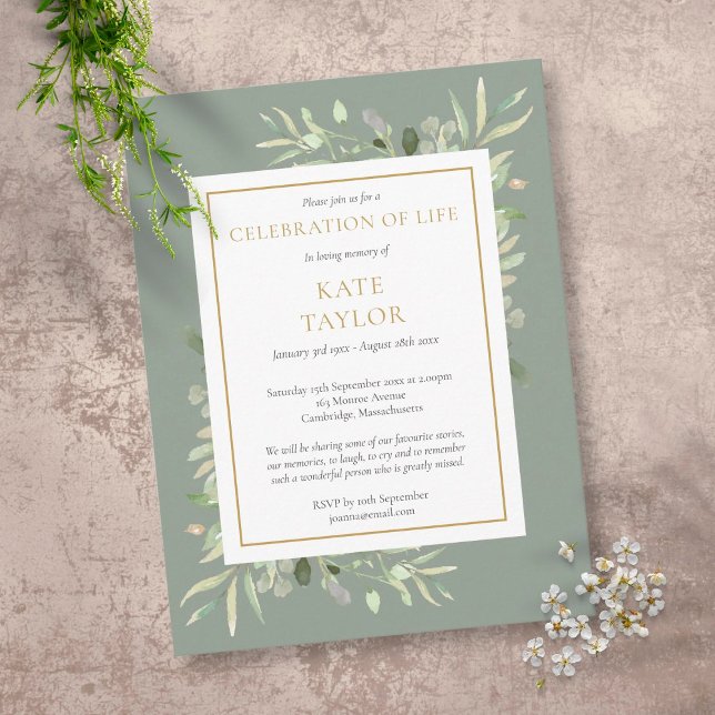 Sage Greenery Celebration of Life Invitation Postcard (Creator Uploaded)