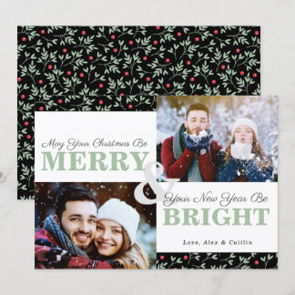 Sage Greenery Christmas Pattern 2-Photo Card