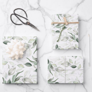 Sage Greenery Elegant Soft Silver Foliage Wrapping Paper Sheet