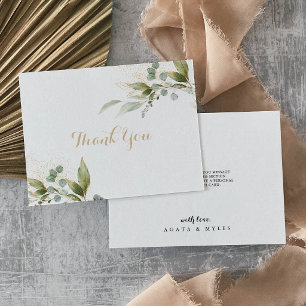 Sage Greenery Eucalyptus Gold Flat Wedding Thank You Card