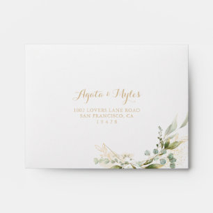 Sage Greenery Eucalyptus Gold Self-Addressed RSVP Envelope