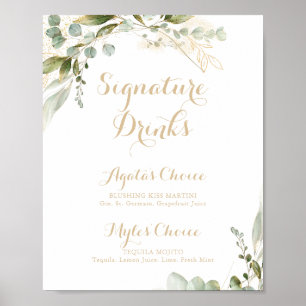 Sage Greenery Eucalyptus Gold Signature Drinks Poster