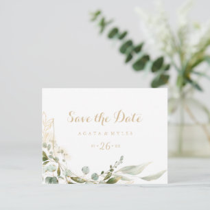 Sage Greenery Eucalyptus Horizontal Save the Date Postcard