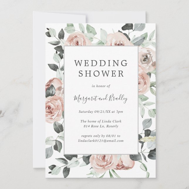 Sage Greenery Floral Dusty Rose Wedding Shower Invitation (Front)