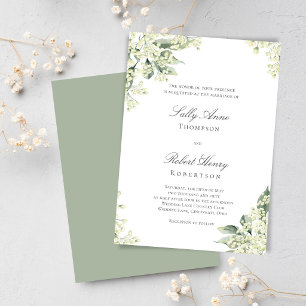 Sage Greenery Floral Elegant Script Wedding Invitation