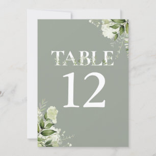 Sage Greenery Floral Typography Table Number