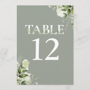 Sage Greenery Floral Typography Table Number