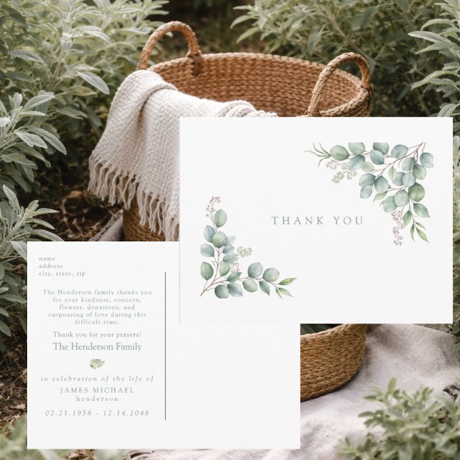 Sage Greenery Funeral Personalised Thank You Postcard (Creator Uploaded)