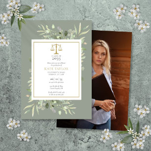Sage Greenery Law School Graduation Photo Invitati Invitation