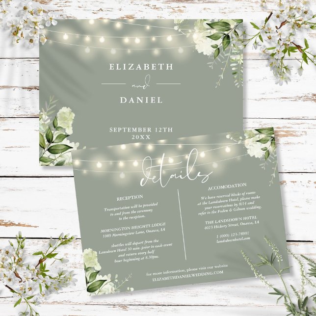 Sage Greenery Lights Wedding Details Information Invitation (Sage Greenery Lights Wedding Details Information Invitation
)