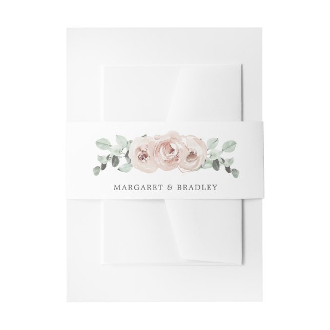 Sage Greenery Pink Dusty Rose Floral Wedding Invitation Belly Band (Front Example)