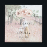 Sage Greenery Pink Floral Dusty Rose Photo Wedding Magnet<br><div class="desc">Elegant floral Wedding Magnet with watercolor painted roses in dusty rose pink and greenery in shades of sage green along with your names and date over your favourite photo.  These lovely botanical themed Wedding Magnets can be used for wedding favours or as a Save the Date.</div>