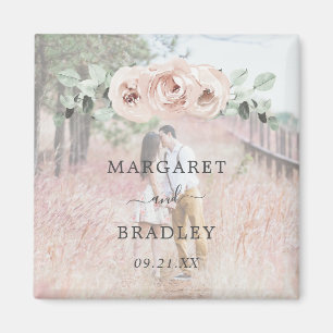 Sage Greenery Pink Floral Dusty Rose Photo Wedding Magnet