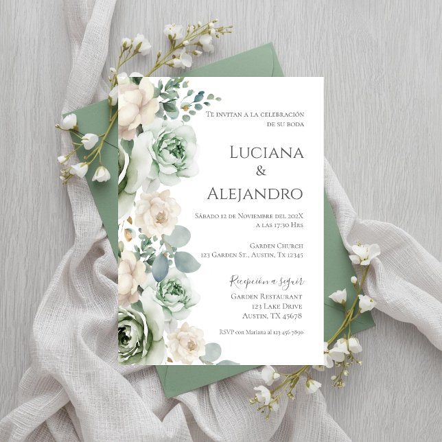 Sage Greenery Spanish Wedding Invitation (Creator Uploaded)