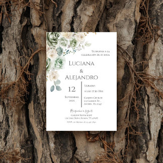 Sage Greenery Spanish Wedding Invitation