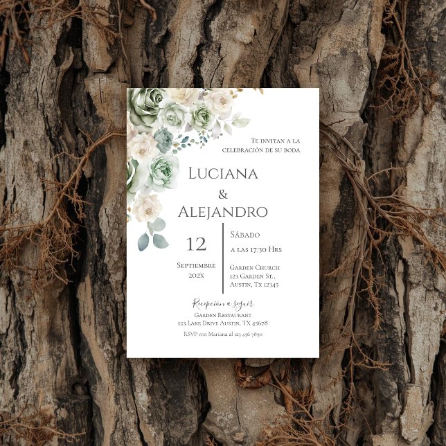 Sage Greenery Spanish Wedding Invitation (Creator Uploaded)