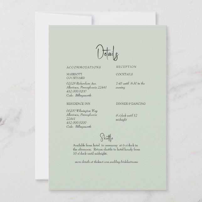 Sage Greenery Wedding Detail Invitation (Front)