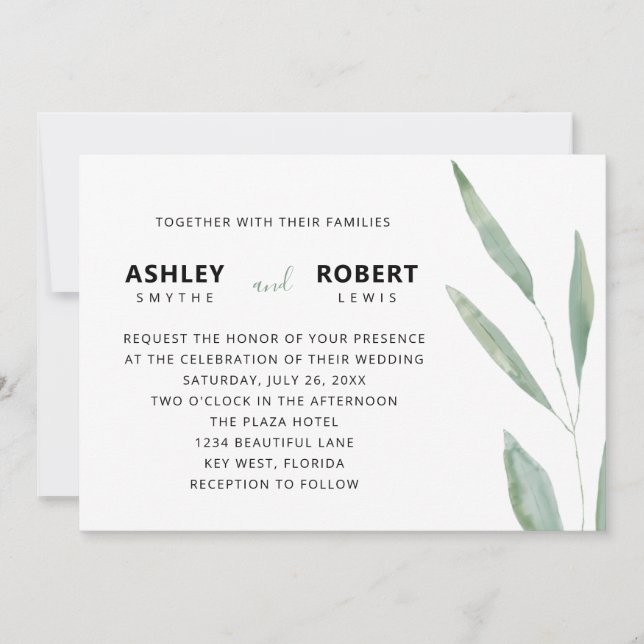 Sage Greenery Wedding Invitation, Botanical Invitation (Front)