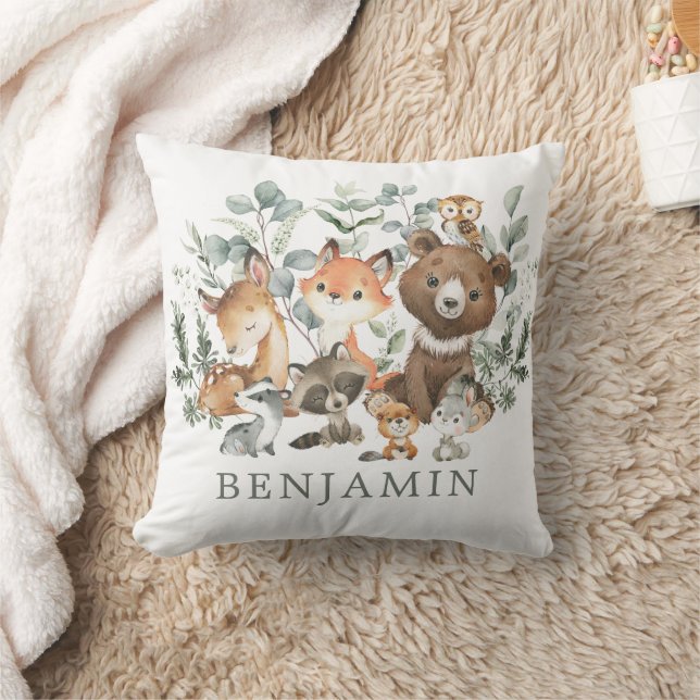 Sage Greenery Woodland Forest Animals Baby Nursery Cushion (Blanket)