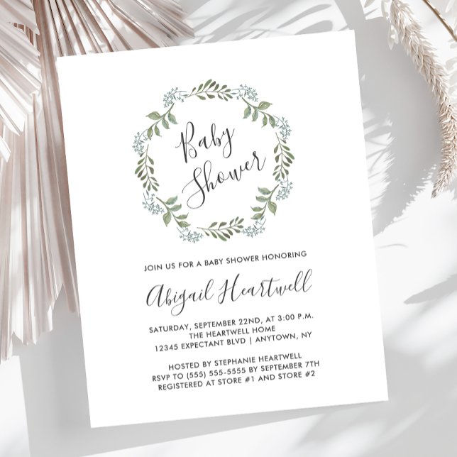 Sage Greenery Wreath Baby Shower Invitation (Creator Uploaded)