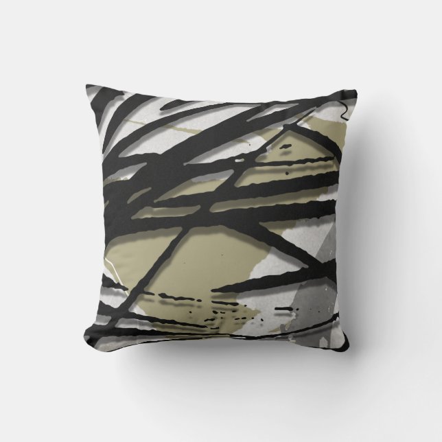 Sage Grey Black & White Artistic Abstract  Cushion (Front)