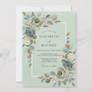 Sage Grey Botanical Wedding Invitation