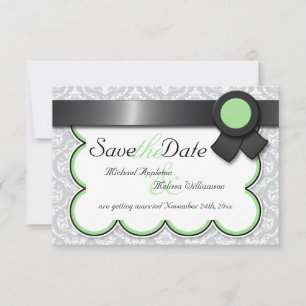 Sage & Grey Damask Save the Date Announcements