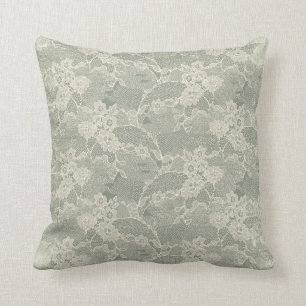 Sage Grey Floral Lace Pattern Decorative Cushion