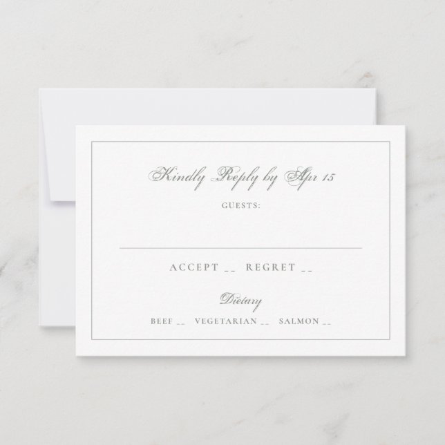 Sage Grey Green Calligraphy Monogram Frame Wedding RSVP Card (Front)