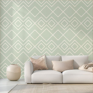 Sage Grey Green Greige Ivory Squares Art Wallpaper