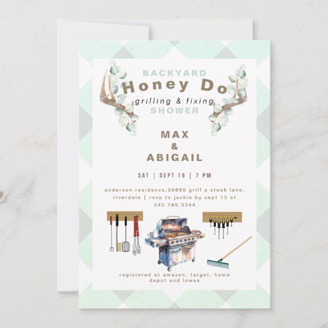 Sage Grilling & Fixing Antlers Couples Shower  Invitation (Front)