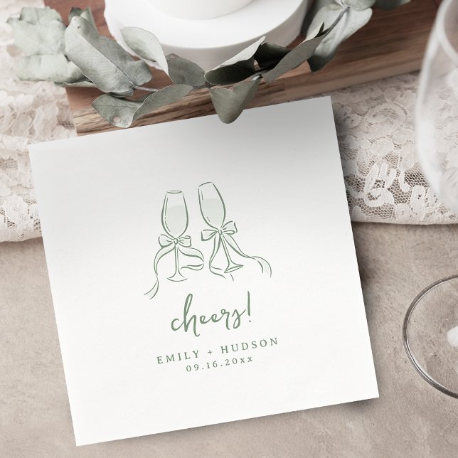 Sage Hand Drawn Cheers Glassed Whimsical Party Napkin (Sage Hand Drawn Cheers Glassed Whimsical Party Napkins)