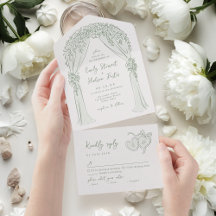Sage Hand Drawn Floral Arch Whimsical Wedding