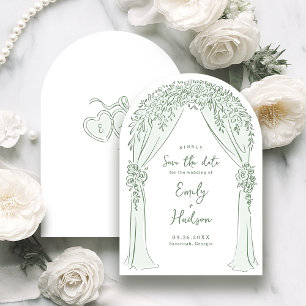 Sage Hand Drawn Floral Arch Whimsical Wedding Save The Date