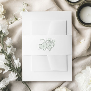 Sage Hand Drawn Hearts Monogram Whimsical Wedding Invitation Belly Band