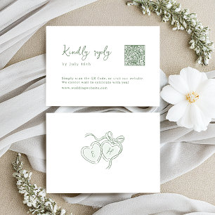 Sage Hand Drawn Monogram Whimsical Wedding QR code RSVP Card