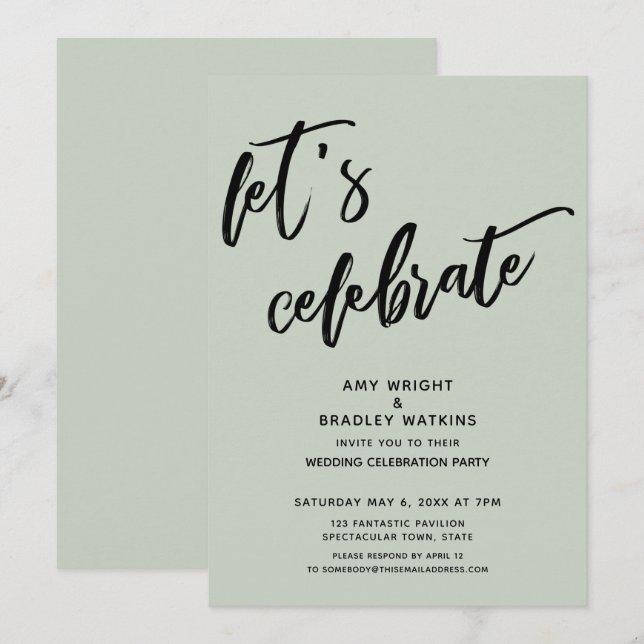 Sage Handwriting Let's Celebrate Wedding Reception Invitation (Front/Back)