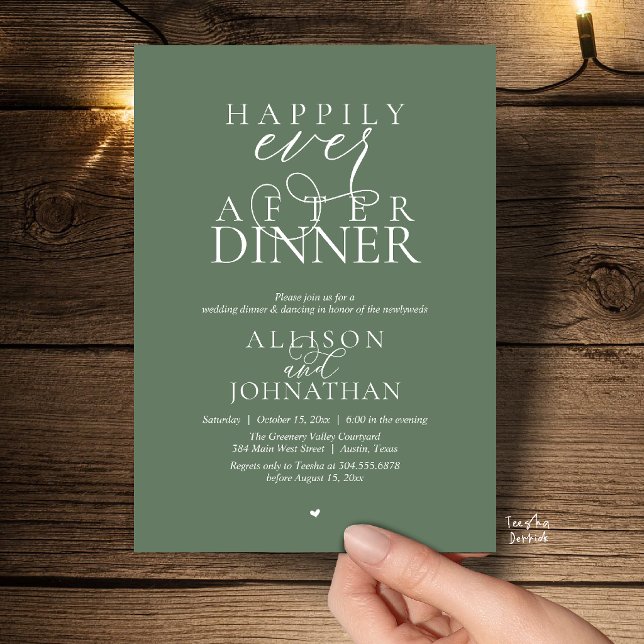 Sage Happily Ever After Dinner Modern Wedding Invitation (Sage Green Happily Ever After Dinner Modern Script Wedding Invitation Card)