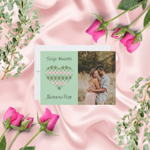 Sage Hearts Sage and Pink Argyle Photo Valentine Holiday Card