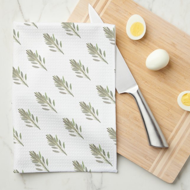 Sage herb botanical plant greenery Kitchen Tea Towel (Quarter Fold)