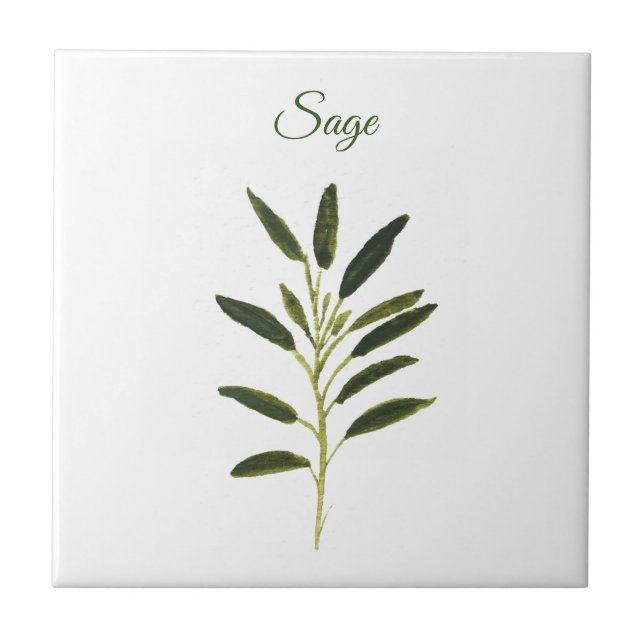 Sage Herb Greenery Kitchen Culinary Green Rustic C Ceramic Tile (Front)