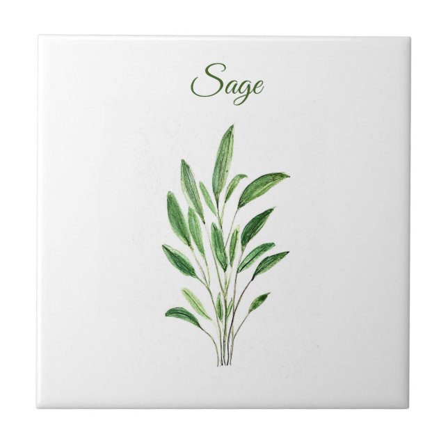 Sage Herb Greenery Kitchen Culinary Green Rustic Ceramic Tile (Front)